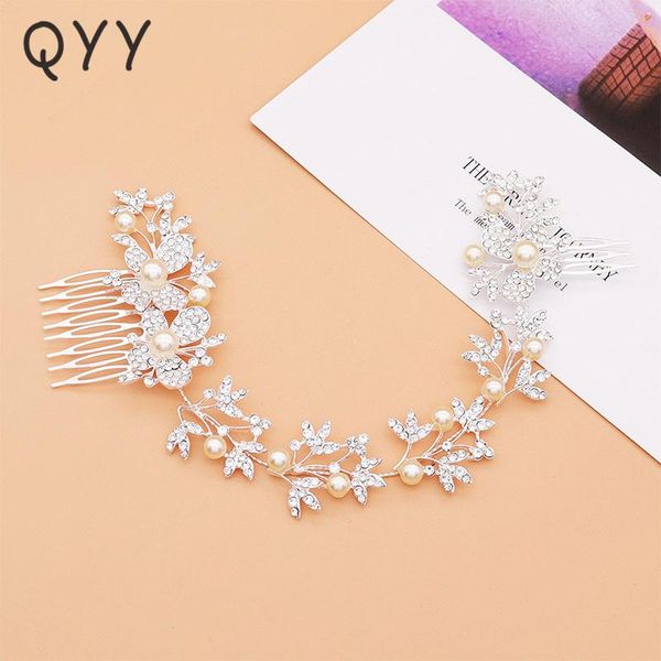 

ювелирных изделий rhinestone кристалл принцесса свадебные аксессуары pearl длинные волосы расческой женщины люкс для волос headdress sqcksg, Silver