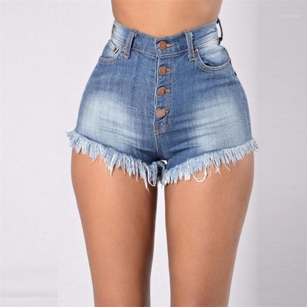 

women's shorts womens high waist frayed hem peony hole tassel 100% cotton jeans women summer waisted short jeans1, White;black