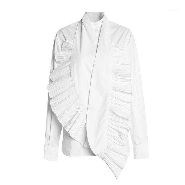 

zcsmll long sleeve white shirt female with ruched ruffle craft women casual blouse shirts 2020 autumn fashion new1