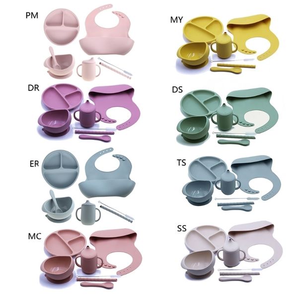 

4//5/7pcsbaby silicone plate set self-feeding antislip saucer suction children's tableware dish for baby-led weaning 220209