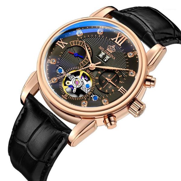 

relogio masculino orkina mens watches automatic mechanical watch men laeather business waterproof sport watches1, Slivery;brown