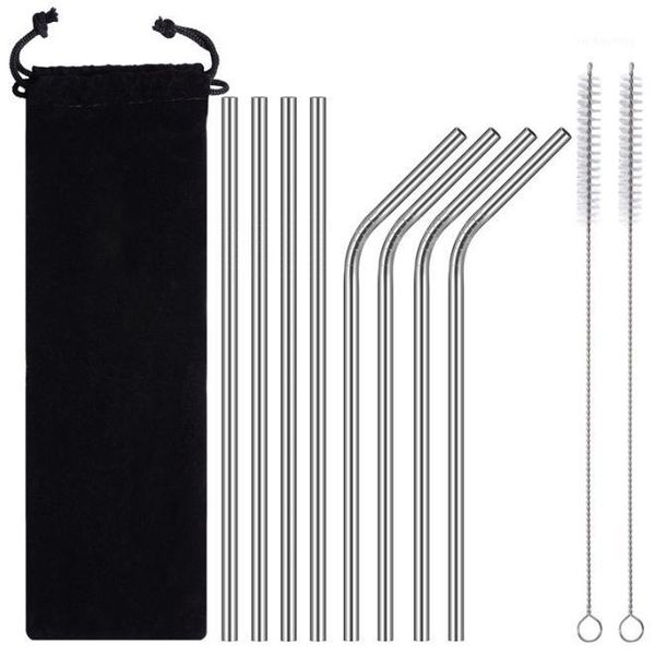 

drinking straws stainless steel 21.5cm straight bent reusable cleaning 200mm x 10mm brush brushes black straw bag pouch sn12451