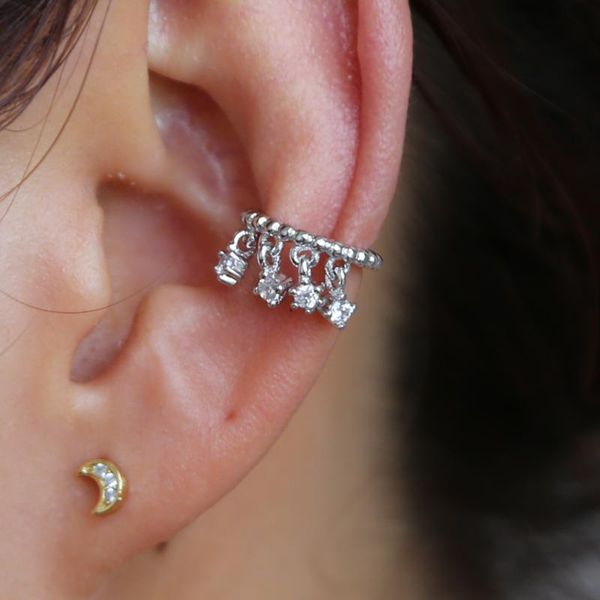 

new arrival fashion luxury cz fringe ear round cz drop ear cuff wrap sweep earrings 1pc warp elegance delicate minimal earring, Golden;silver