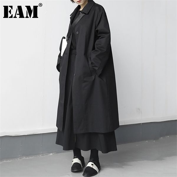 

eam] women khaki long big size trench new lapel long sleeve loose fit windbreaker fashion tide spring autumn 2020 1db212 1028, Tan;black