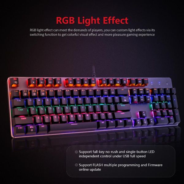 

motospeed k73 104 keys gaming keyboard mixed light mechanical keyboard with rgb light effect english with blue switches