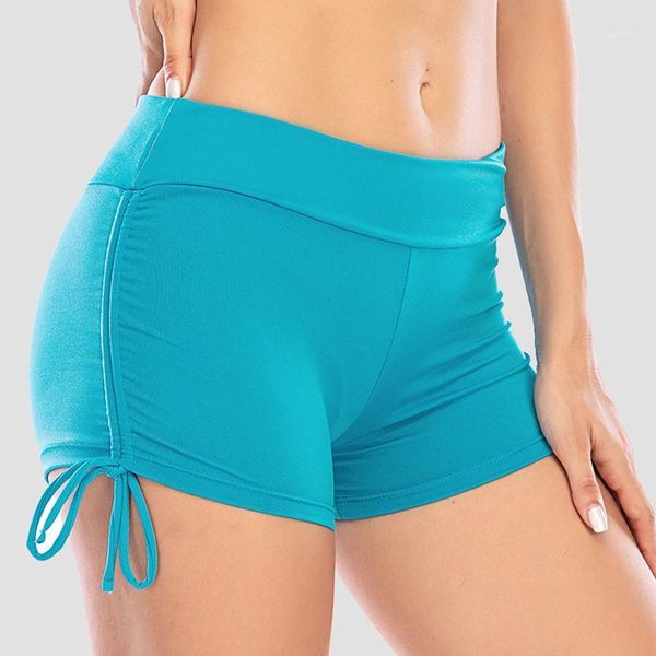 

yoga outfits women stretchy bodycon pleated sports shorts lady summer solid skinny fit mid waist gym fitness short pants1, White;red