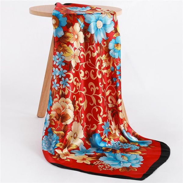 

women large square scarf silk muslim scarfs female print satin bandana foulard head scarves for ladies brand hijab shawls bbybsr bdehome, Blue;gray