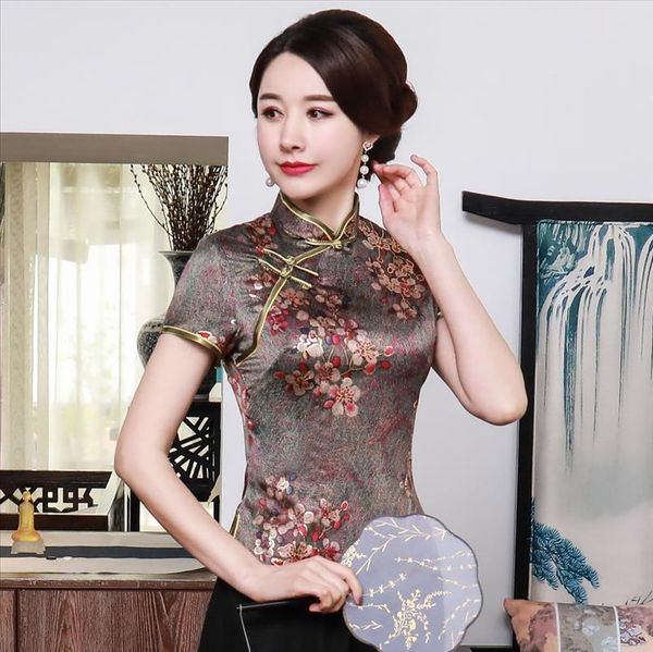 

lady summer rayon blouse chinese vintage print floral slim shirt novelty evening party prom  l xl 2xl 3xl 4xl, White