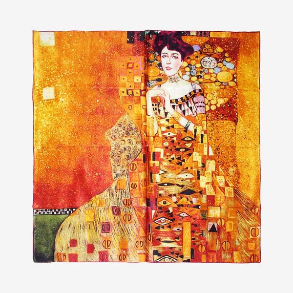 

scarves brand 100% silk scarf classic artist gustav klimt kiss abstract oil painting women's wraps square, Blue;gray