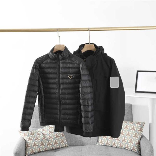 

mens jacket winter down two pieces set casual men windbreaker jackets with hooded new sports outwear coat 3 colors asain size m-5xl, Black;brown