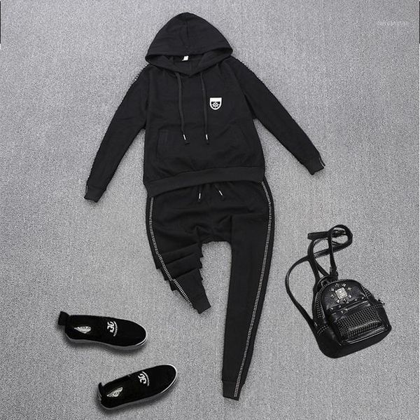 

women's loose long sleeve bat sleeve hoodie pants suit, women's spring loose 2 pieces set1, White