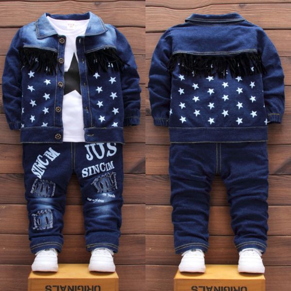 Sonbahar Çocuk Bebek Erkek Giysileri Moda Denim Ceket Üst Pantolon 3 Adet / takım Bebek Çocuk Rahat Giyim Kış Bebek Eşofman LJ200831