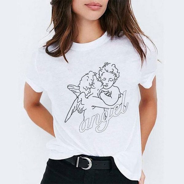 

czccwd women clothes 2019 tumblr funny t shirts women streetwear fashion angel kiss shirt van gogh taste hipster aesthetic shirt, White