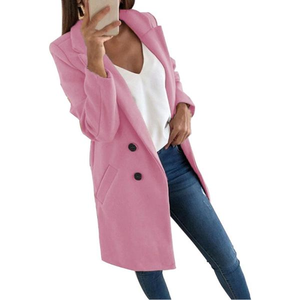 

women's jackets mid length women coat fashion lapel neck winter slim formal office outwear casual career long sleeve solid double breas, Black;brown