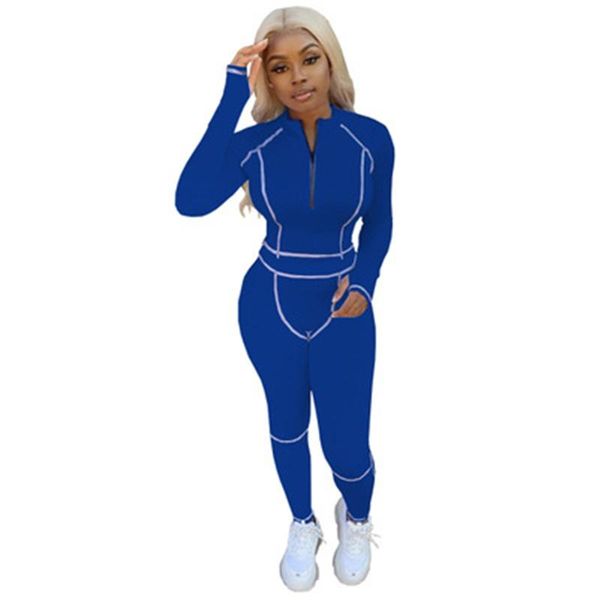 

women pullover panelled sets fashion long sleeve zipper round neck trousers suits designer female autumn slim elastic waist tracksuits, Gray