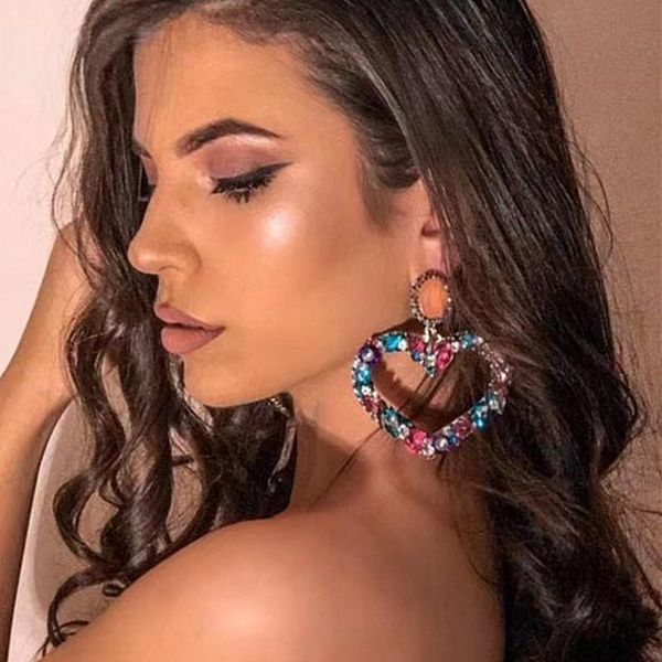 

2Colors New Valentine's Crystal Gems Heart Dangle Earrings For Women Fashion Jewelry Party Show Statement Earrings Accessories, Silver