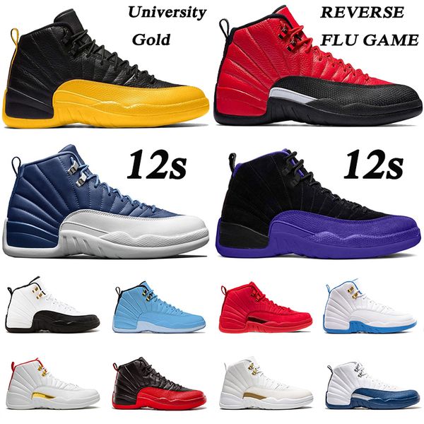 

2020 new jumpman 12 12s mens basketball shoes xii stone blue university gold flu game dark concor fiba bulls french blue trainers sneakers, White;red