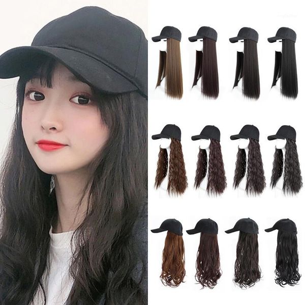 

party hats girl women baseball hat with synthetic hair female long curly frivolous invisible big wave wig net red wig1