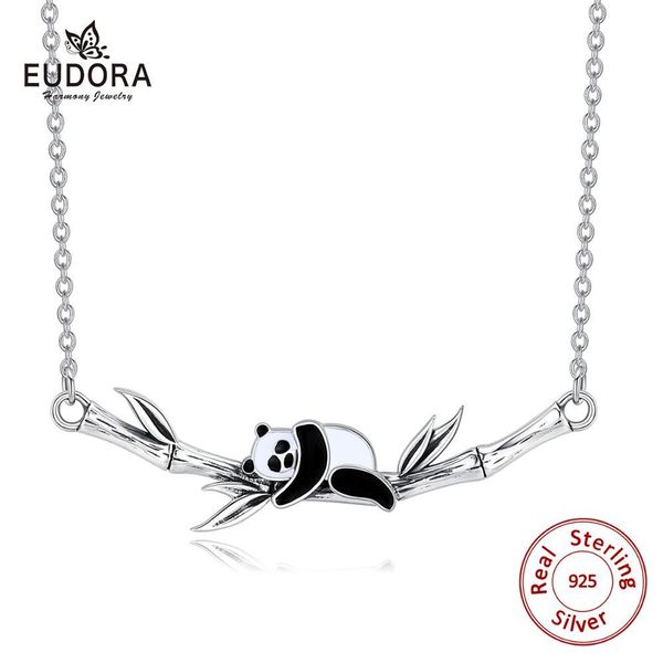 

eudora 925 sterling silver china national treasure panda chain necklace black enamel craft charm cute jewelry for girls boy d599 q1113