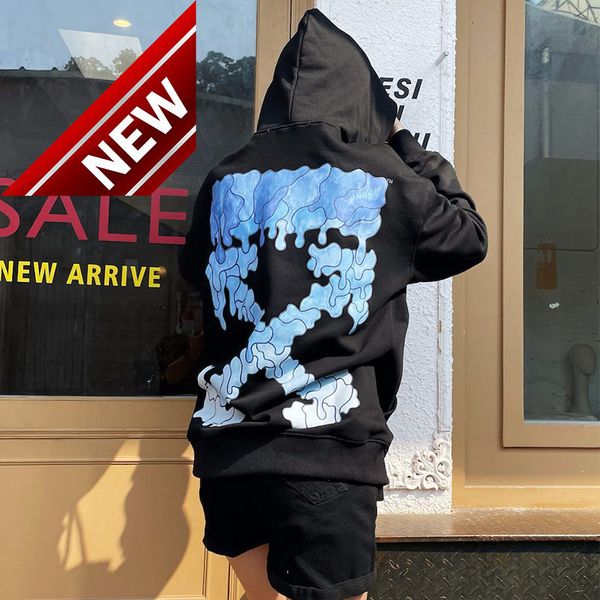 

ow chaopai off hoodie dissolving printing double yarn 380g pure cotton, Black