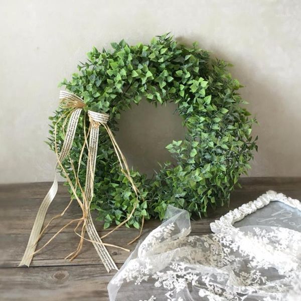

decorative flowers & wreaths artificial leaf wreath with bow door hanging wall window decoration holiday festival wedding decor1