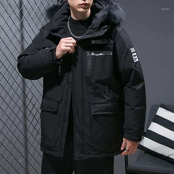 

mimi winter hooded down jacket for men's thick and loose large casual cotton padded clothes fashion collar amazon1, Black