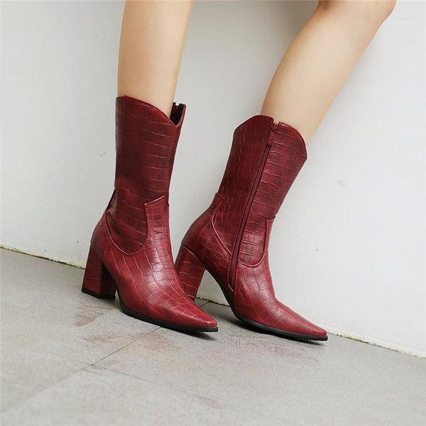 

ymechic vintage green wine red black brown mid long high heels knight western boots cowboy boots women square toe winter shoes1