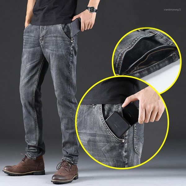 

men's jeans fashion summer man business stretch denim pants slim fit men casual long male pencil straight anti-theft zipper cowboy jean, Blue