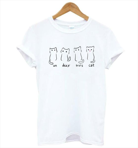 

un deux trois cat print women tshirt cotton casual funny t shirt for lady yong girl tee drop ship s 188, White