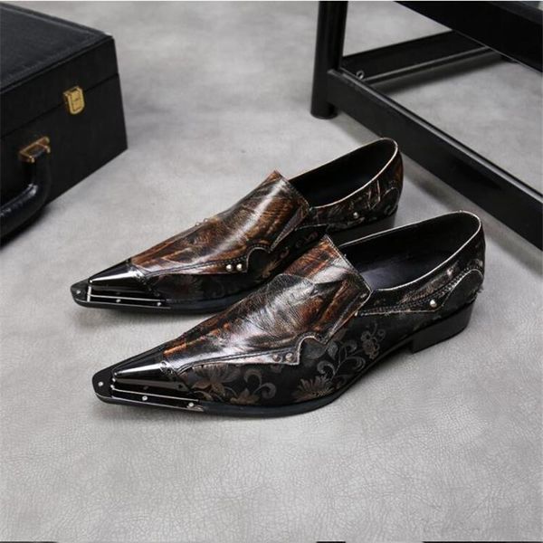 

italy men business dress shoes genuine leather gold toe oxford printing loafers luxury men rivets wedding driving flats, Black