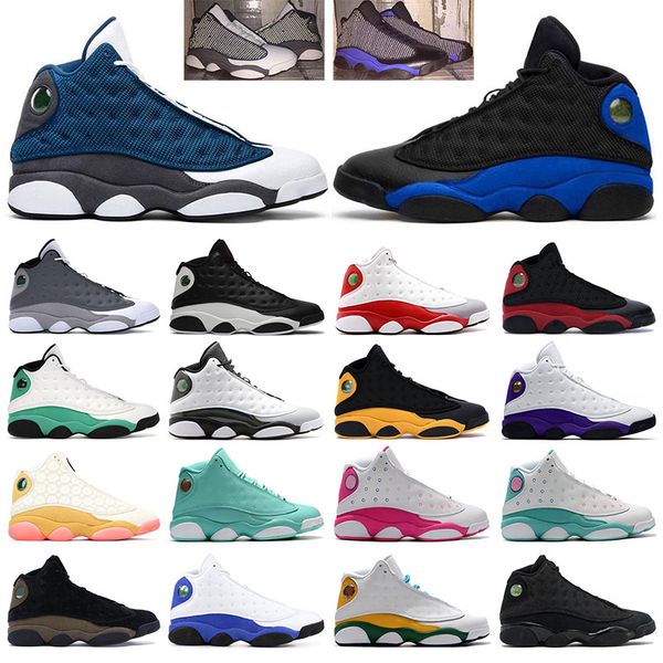 

13s mens basketball shoes 13 flint hyper royal lucky green playground atmosphere grey cap and gown aurora green sports trainers sneakers, White;red