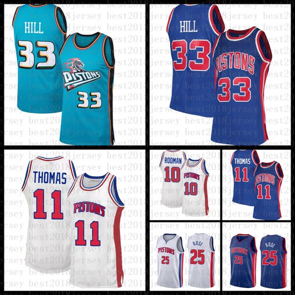 

2021 new basketball jersey detroit piston mens grant 33 hill mesh retro dennis 10 rodman isiah 11 thomas derrick 25 rose, Black;red