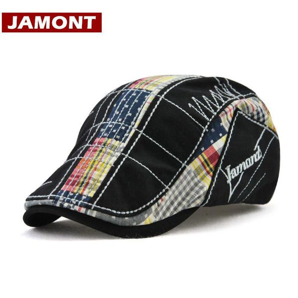 

jamont] new men visors cap autumn winter hats berets irregular embroidery casual caps casquette cotton plaid men's hat winter, Blue;gray