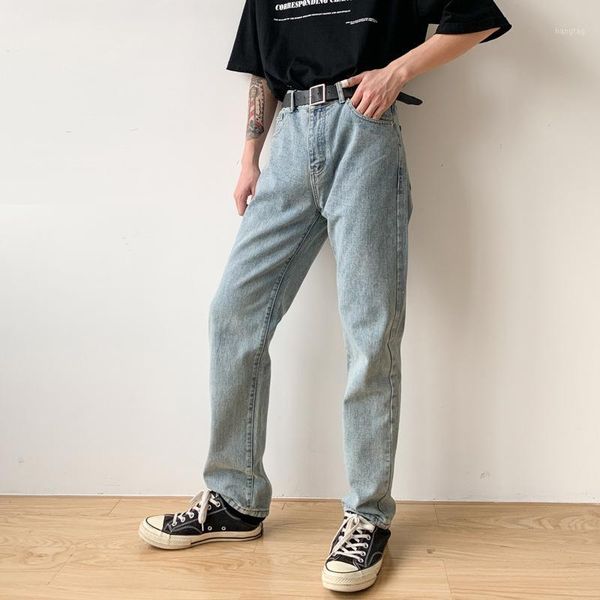 

new male retro hip hop streetwear straight denim long trousers japan korea style pants men vintage casual washed jeans1, Blue