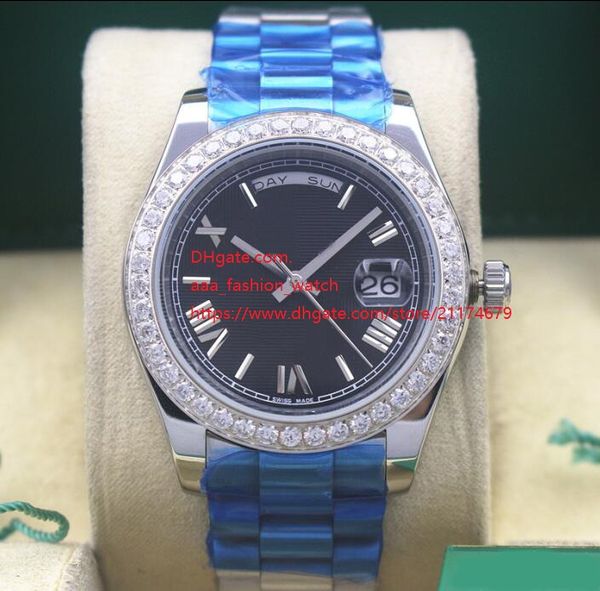 

factory supplier watch sapphire glass 41mm day-date diamond bezel automatic mechanical stainless steel mens watches, Slivery;brown