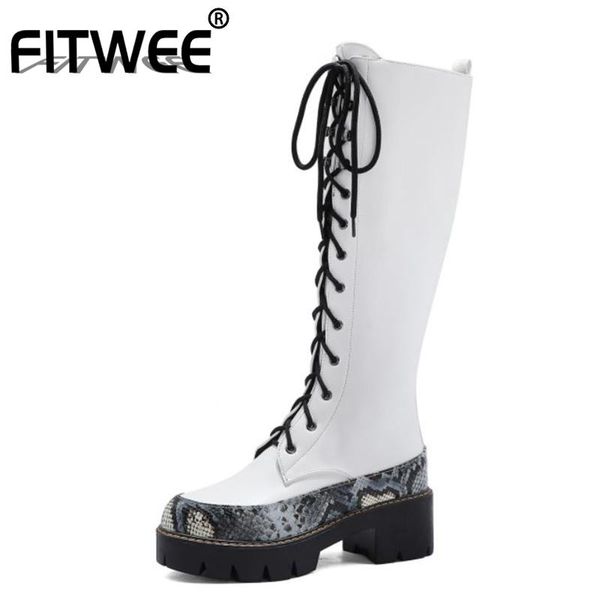 

fitwee women knee boots cross strap fashion platform winter shoes woman warm high heel long boot lady footwear size 34-43, Black