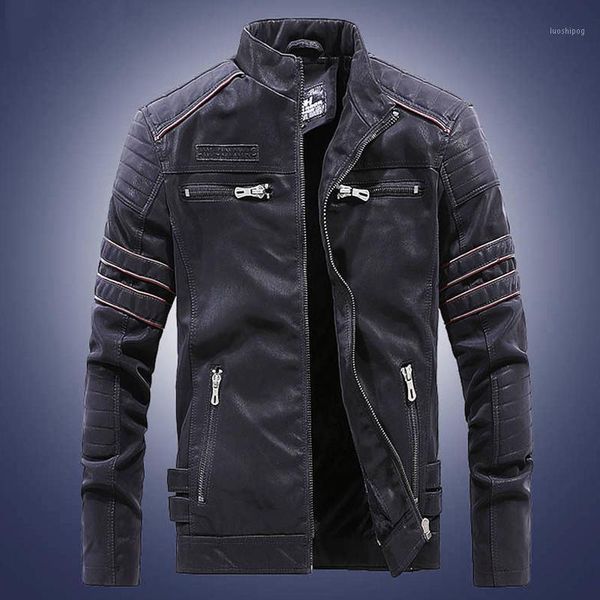 

winter men jacket men's windbreaker coat leather jacket for men stand collar printing mens motor biker jackets windproof coats1, Black