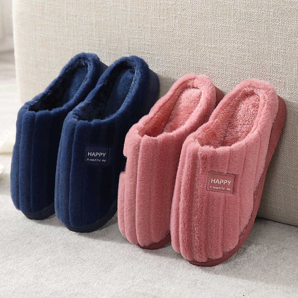 

2021 wanghong couple plush home plush warm cotton slippers in winter, Black