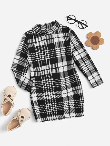 

sheen little girl's plaid small high neck dress she, Red;yellow