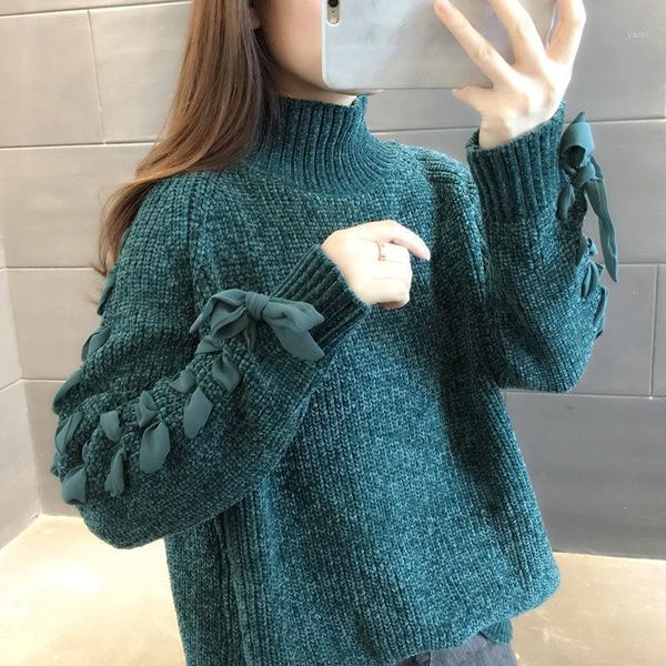 

turtleneck chenille knit sweater pullover women 2021 new spring autumn clothes solid loose lazy blouse thicke warm female1, White;black