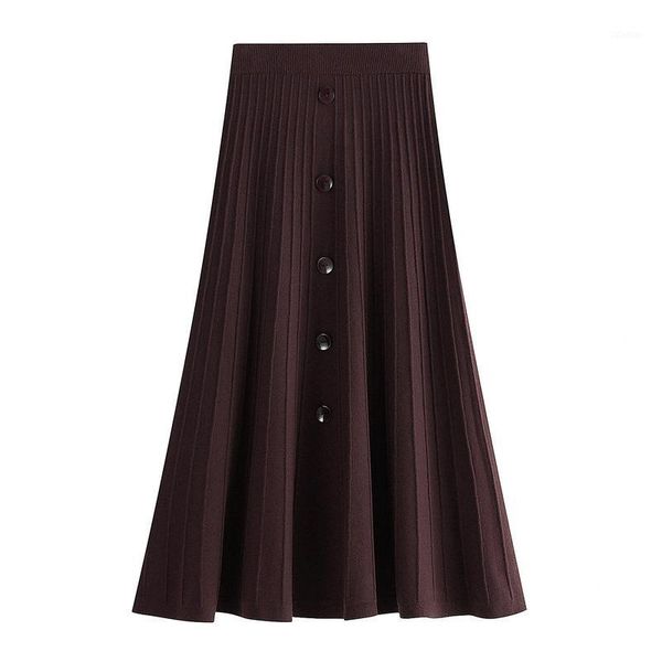 

skirts autumn winter women long knitted a-line skirt female elegant fashion vintage high waist knit pleated lady all-match1, Black