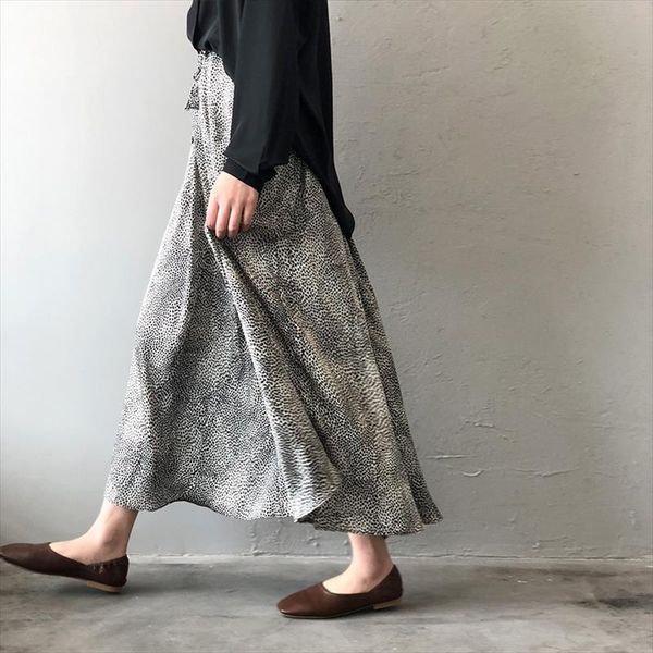 

summer 2019 femme jupe retro gray leopard satin thin high a line fit women long skirts drop shipping, Black