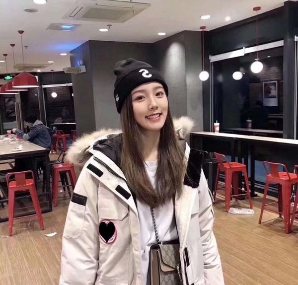 

goose brand men's and women's parka coats for women long winter jackets down real wolf hair fur collar ing, Black