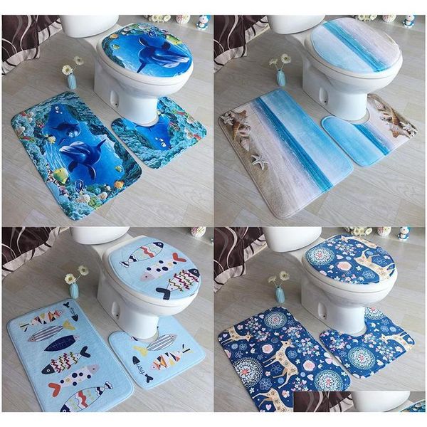 

2019 new 3 pcs bath mats ocean underwater world anti slip bathroom mat set coral fleece floor bath mats washable bath qylxja bdebaby