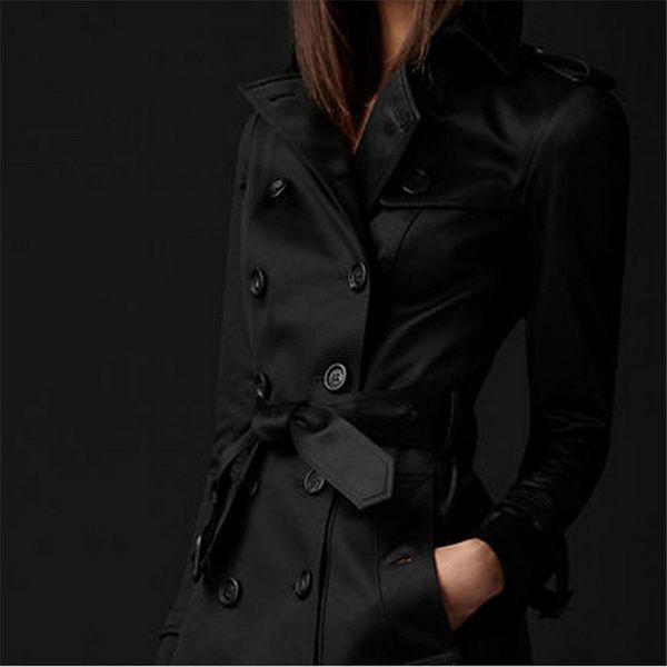 

2021 new female trench coat new black khaki autumn and red wine s-2xl plus double breasted long thin jacket sf052 m6je, Tan;black