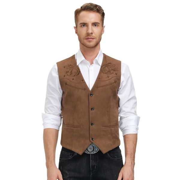

men's jackets men formal party evening business western imitated suede vest sleeveless v-neck handkerchief hem coats male, Black;brown
