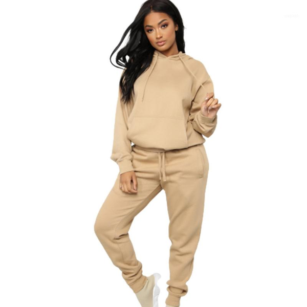 

running sets women's sports suit casual solid color thickened long sleeve sweater binding elastic pants outdoor suit1, Black;blue