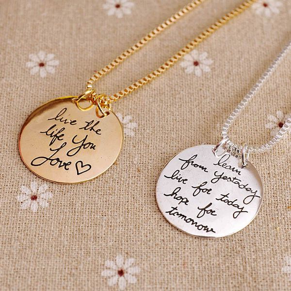 

factoryuund10pcs/lot learn (gold , jewelry silver) wholesale from yesterday,live for today, hope for tomorrow pendant ne