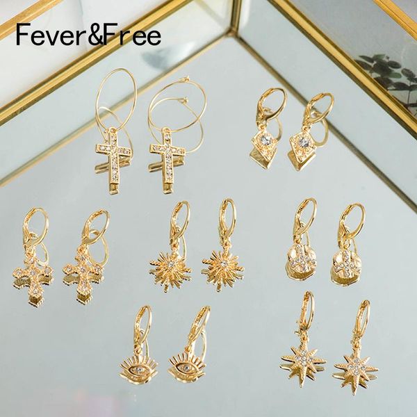 

hoop & huggie fever&gold small earring for women cross rhinestone circle set accesorios mujer pendientes moda 2021, Golden;silver