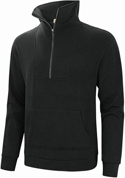 

men's long-sleeve fleece sweatshirt quarter-zip pullover e2cb#, Black